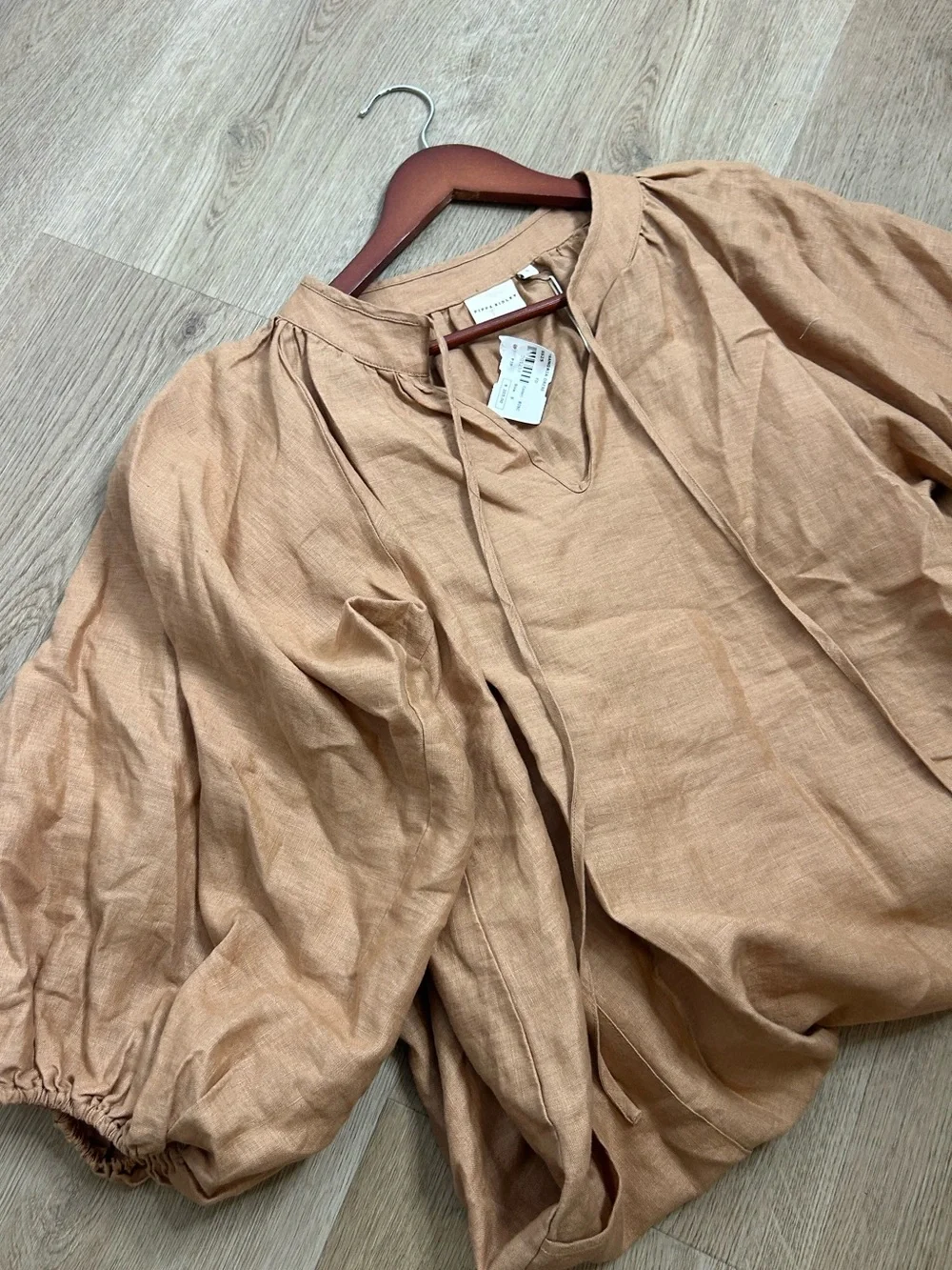 NWT Pippa Ridley 100% Linen Sangria Balloon Sleeve Lightweight Dress in Biscuit